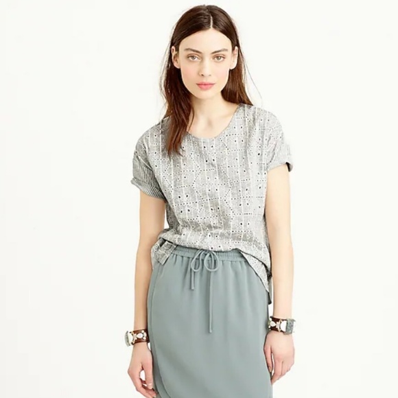 J. Crew Tops - J. Crew Gray Cotton Eyelet Tshirt Top Size XS